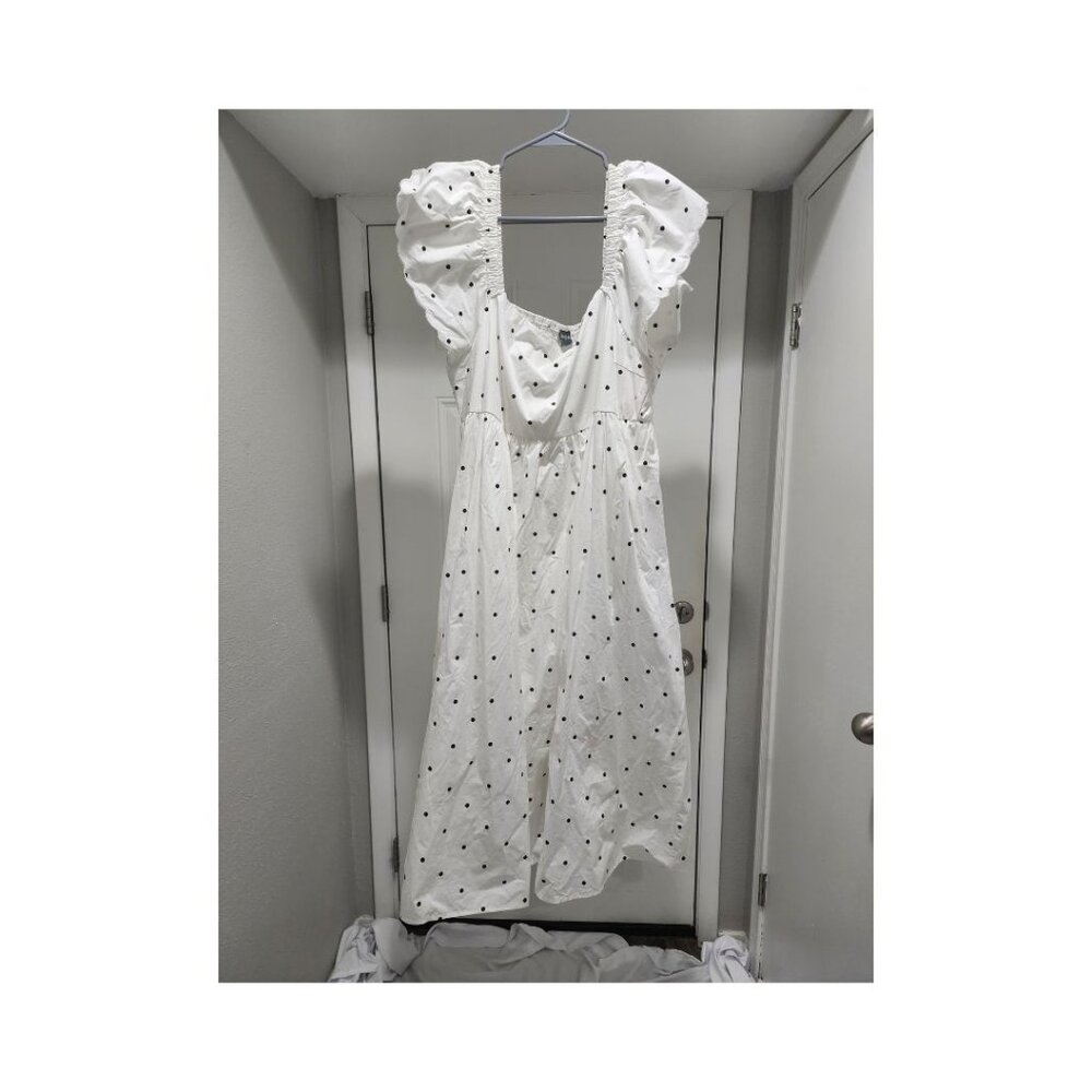 Arula Tea Length Dress with Black Polkadots